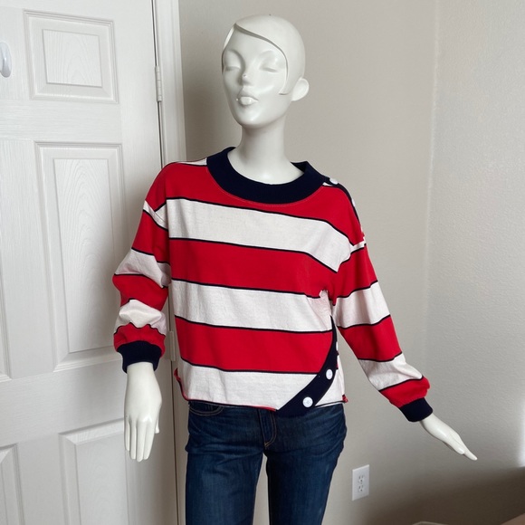 Anthropologie Moon River Red and Wht  Stripe top M - Picture 2 of 9